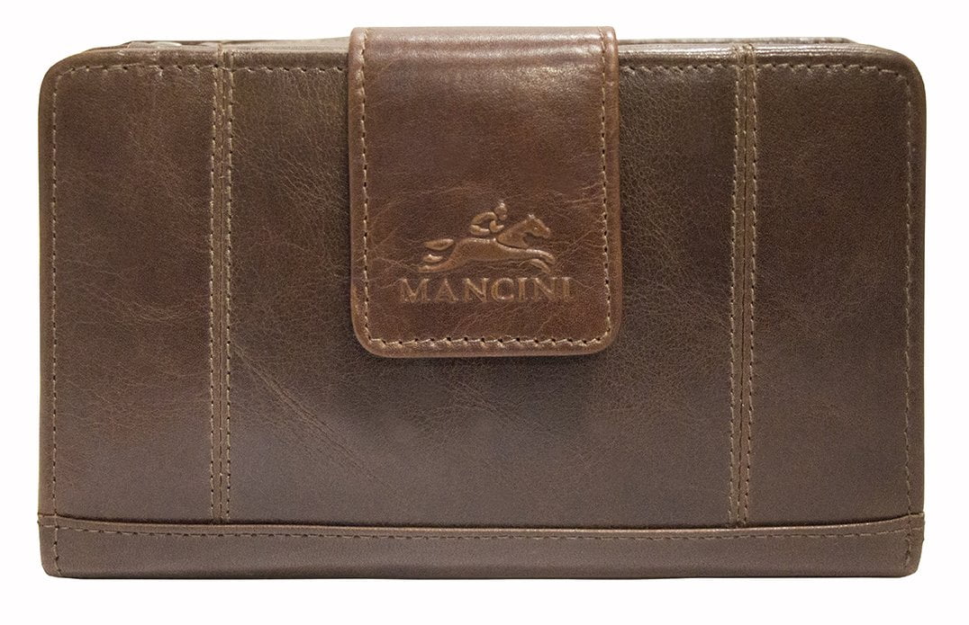 Mancini Leather Goods Ladies Clutch Wallet Brown Ladies Small