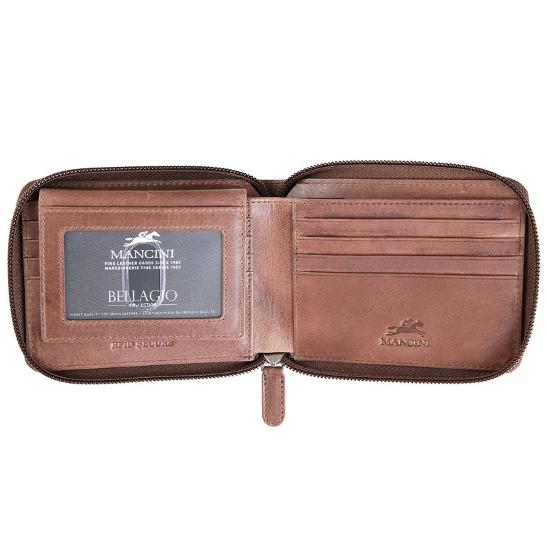 Mancini BELLAGIO Zippered RFID Billfold With Removable Passcase