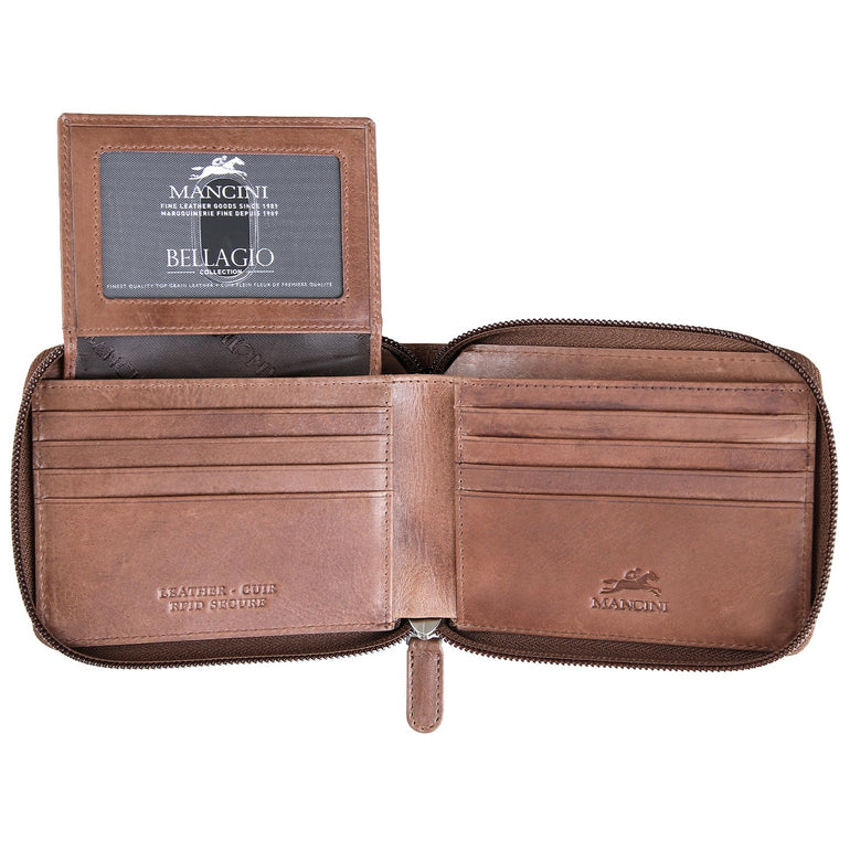 Mancini BELLAGIO Zippered RFID Billfold With Removable Passcase