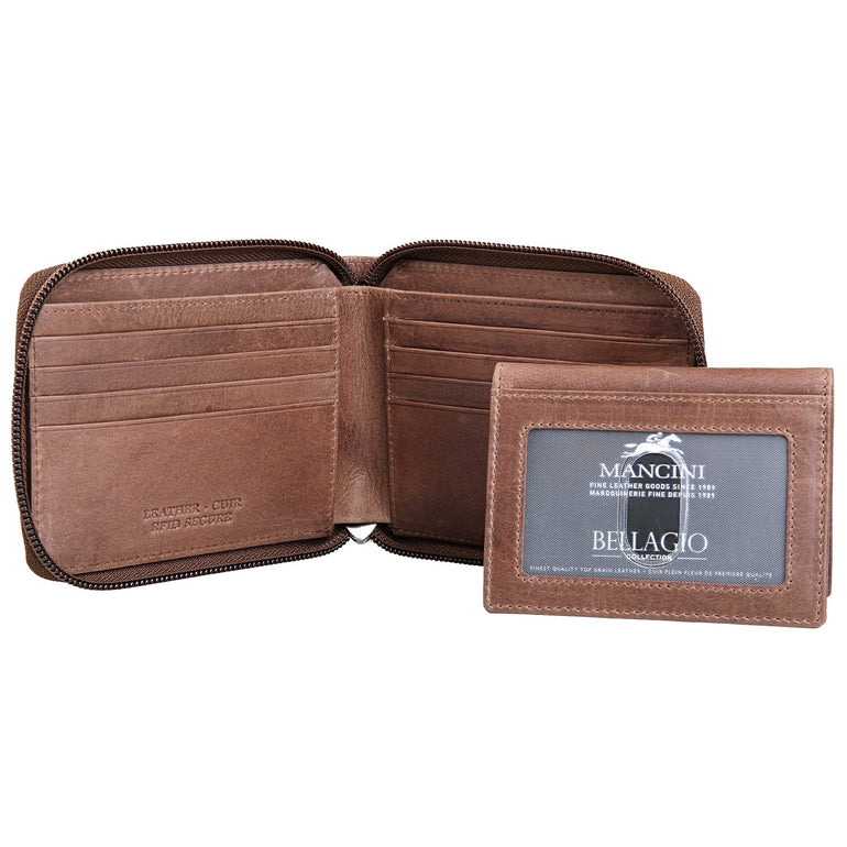 Mancini BELLAGIO Zippered RFID Billfold With Removable Passcase