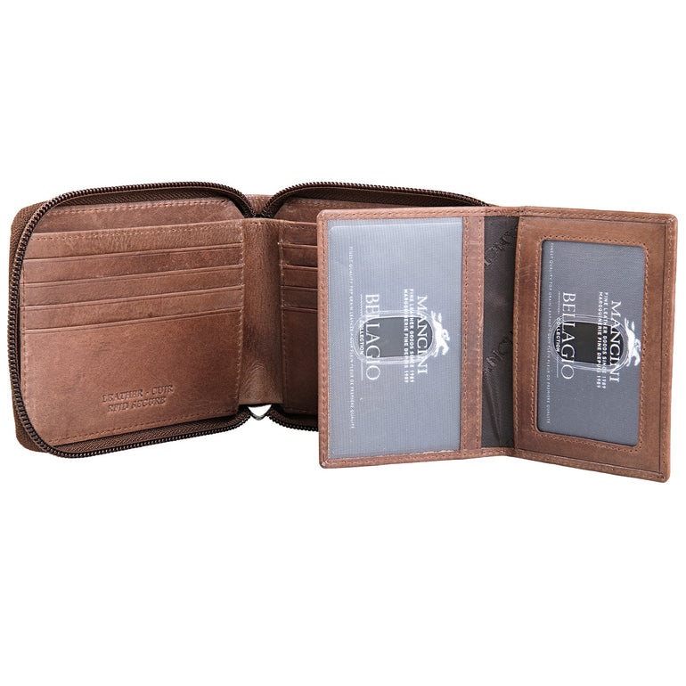 Mancini BELLAGIO Zippered RFID Billfold With Removable Passcase