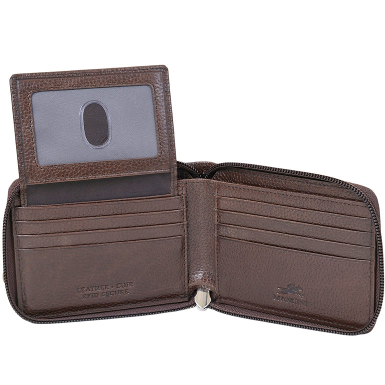 Mancini Fifth Avenue RFID Zippered Billfold with Removable Passcase