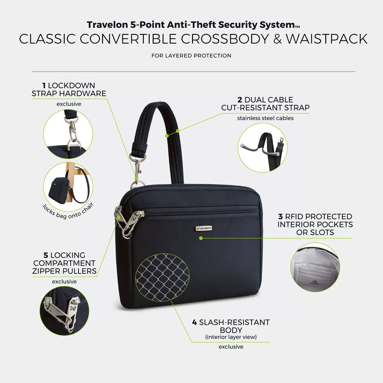 Travelon Anti-Theft Classic Convertible Crossbody & Waist Pack
