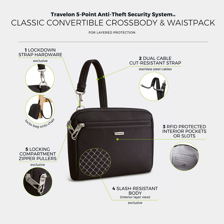 Travelon Anti-Theft Classic Convertible Crossbody & Waist Pack