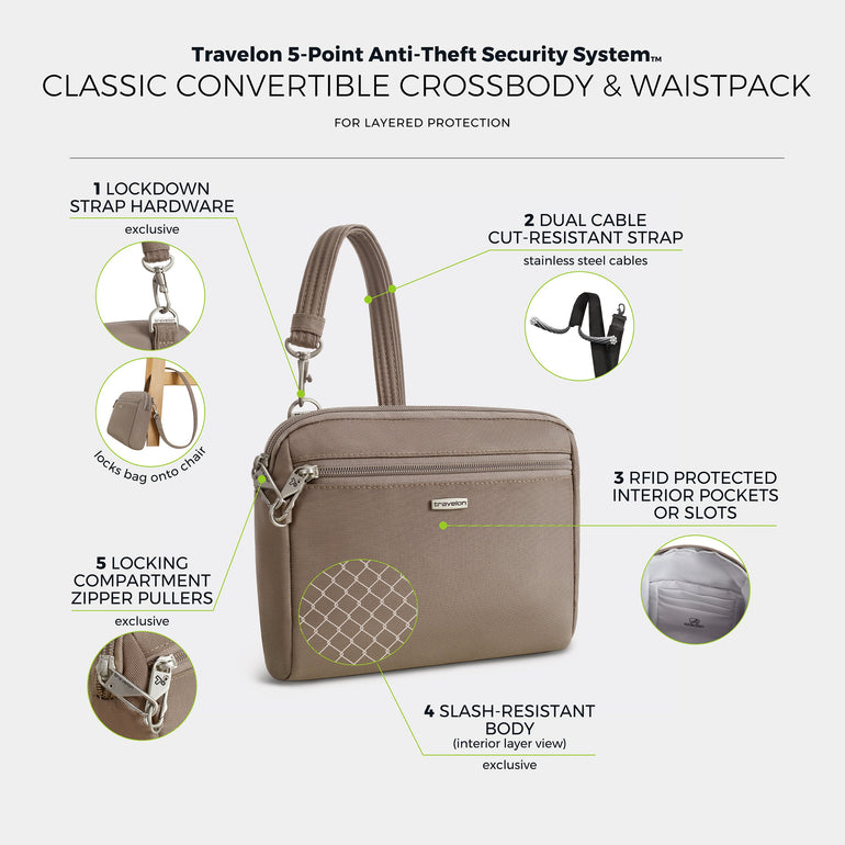 Travelon Anti-Theft Classic Convertible Crossbody & Waist Pack