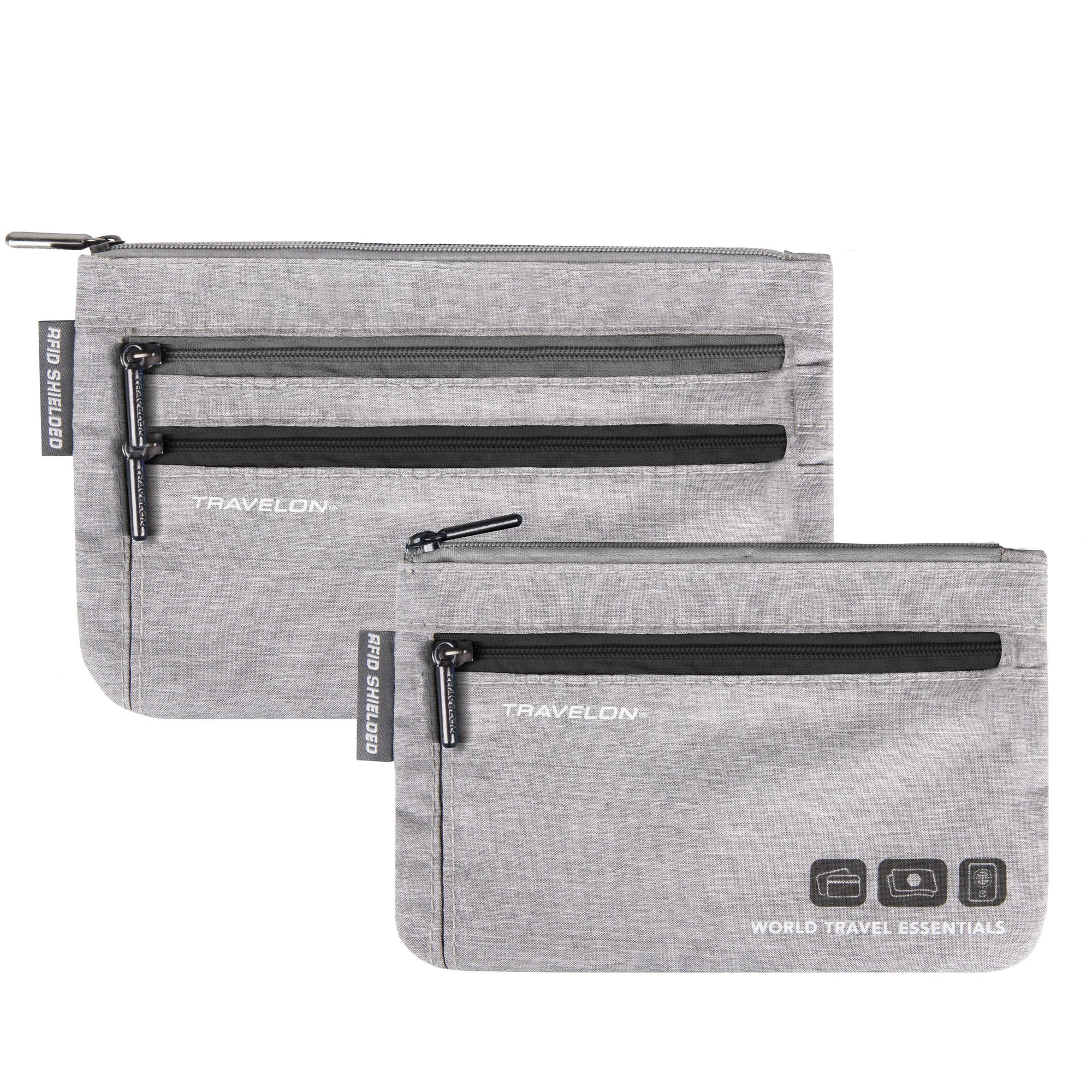 Travelon World Travel Essentials Set of 2 Currency & Passport Organizers - Gray Heather