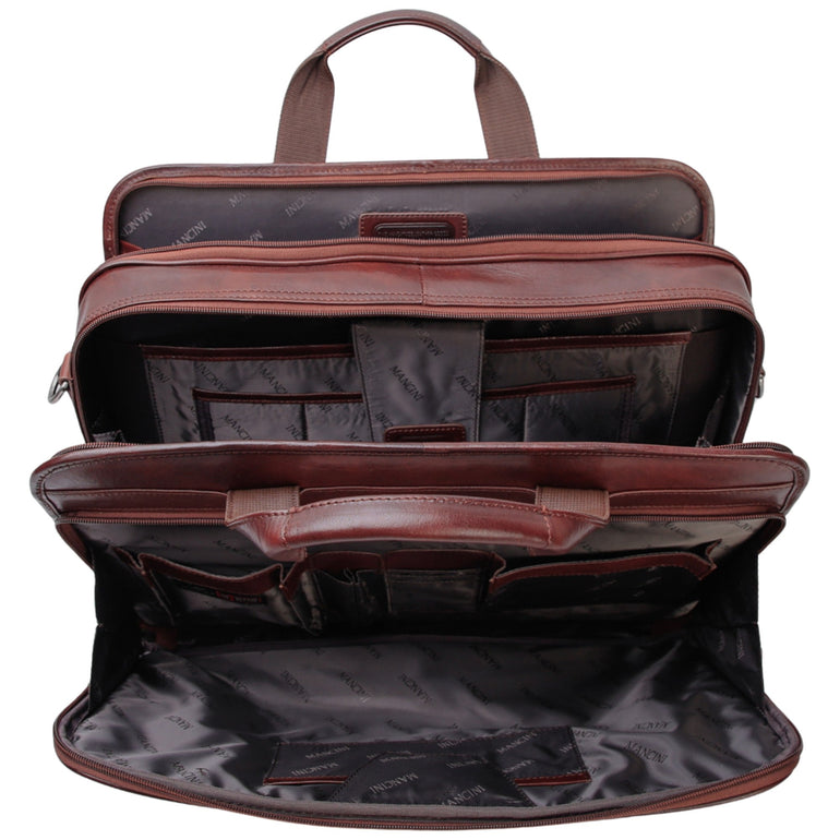 Mancini Pelle D’oro Double Compartment Top Zipper 15.6” Laptop / Tablet Briefcase