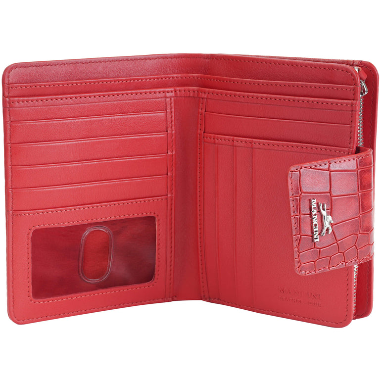 Mancini Croco2 Women’s Medium Clutch Wallet with Enhanced RFID Protection