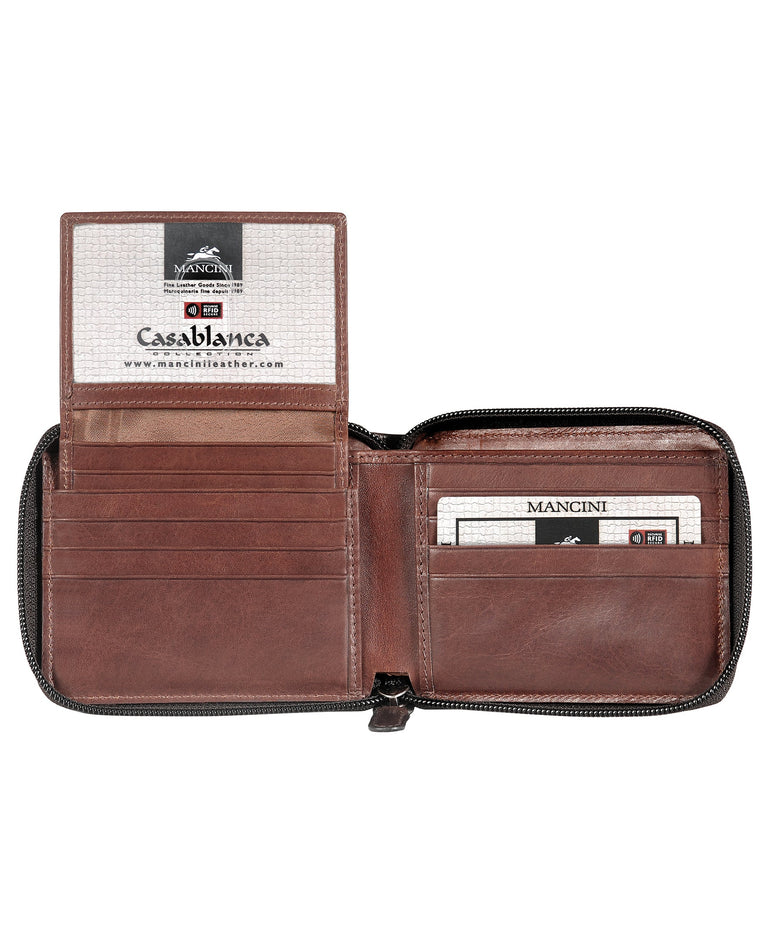 Mancini CASABLANCA Collection Men’s Zippered Wallet with Removable Passcase (RFID Secure)