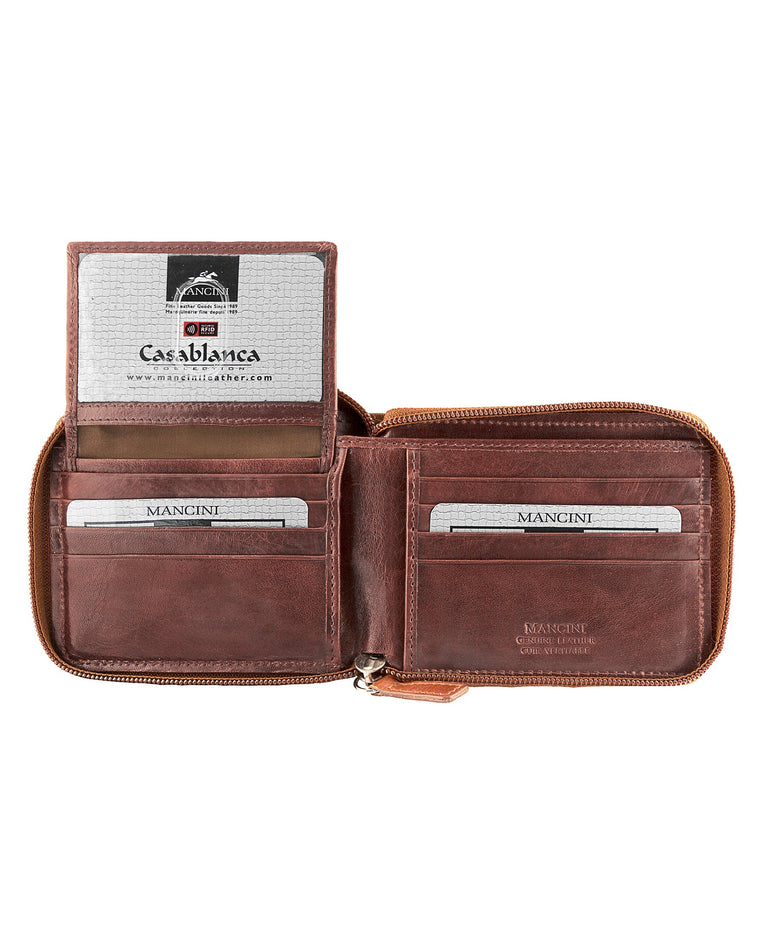 Mancini CASABLANCA Collection Men’s Zippered Wallet with Removable Passcase (RFID Secure)