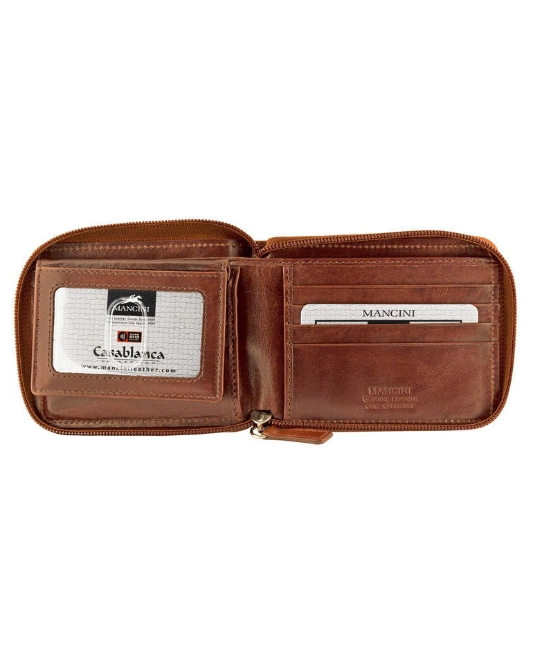 Mancini CASABLANCA Collection Men’s Zippered Wallet with Removable Passcase (RFID Secure)
