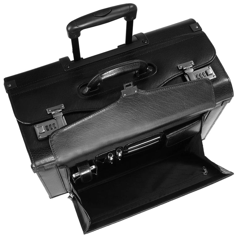 Mancini BUSINESS Collection Deluxe Leather Wheeled Catalog Case
