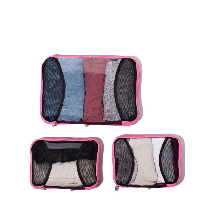 Baggallini 2 Medium / 1 Large Compression Cubes - Mulberry Color Block
