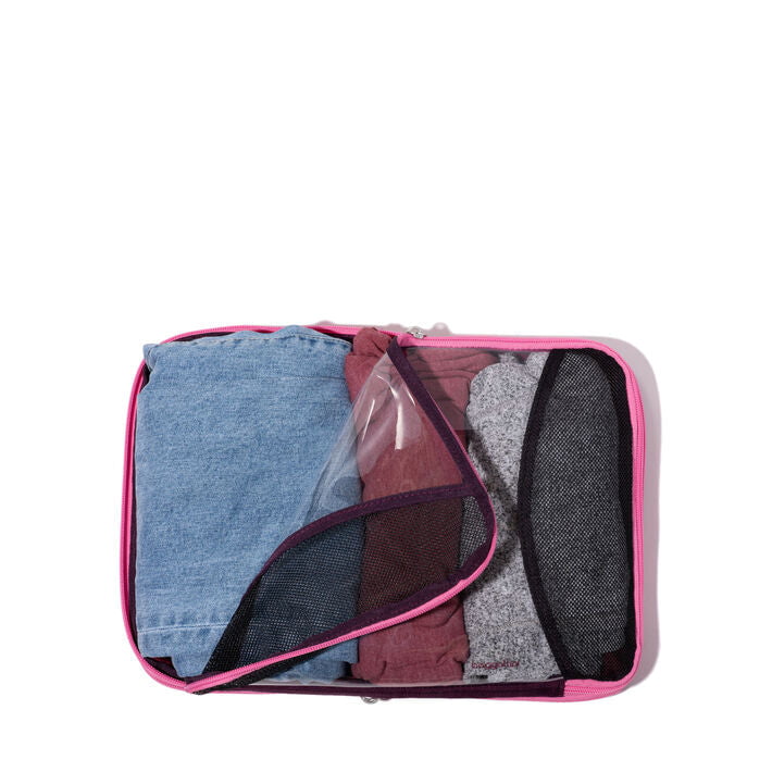 Baggallini 2 Medium / 1 Large Compression Cubes - Mulberry Color Block