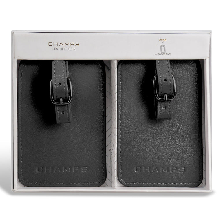 Champs Onyx Leather Luggage Tags