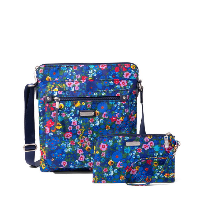 Baggallini Cross-Body Bag Flower Market Baggallini Go Bagg With RFID Phone Wristlet