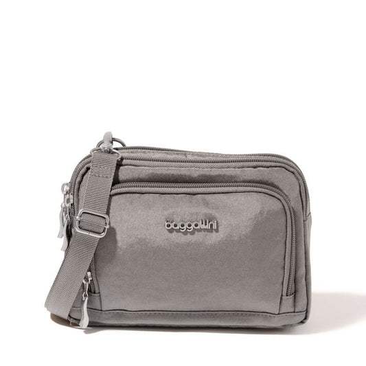 Baggallini Cross-Body Bag Sterling Shimmer Baggallini Trifecta Wallet RFID Crossbody