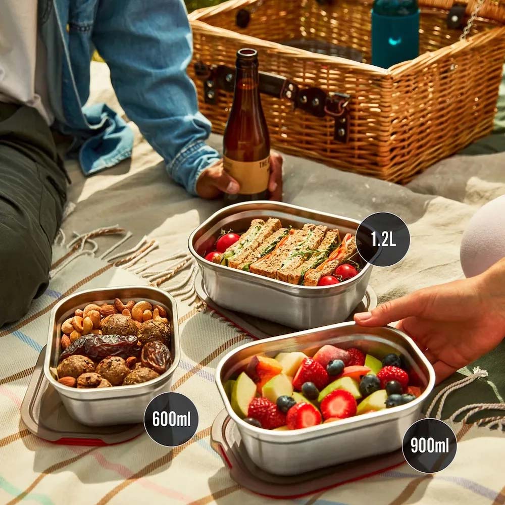 Black + Blum Travel Accessories Grey/Red Black + Blum Food Box Set 3-Piece - S/M/L