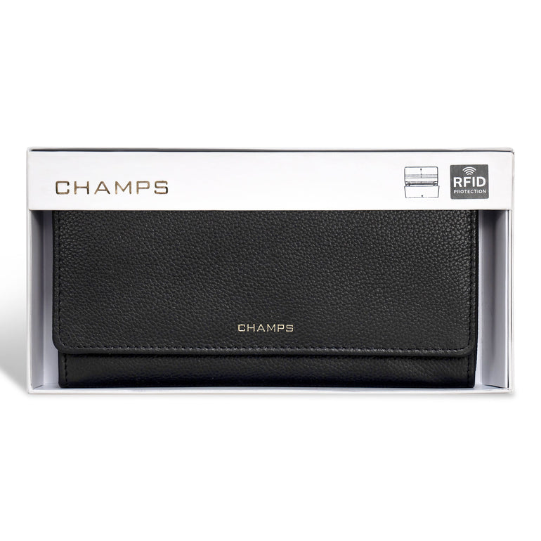 Champs Wallets Black Champs Gala Leather Flap-Clutch Wallet