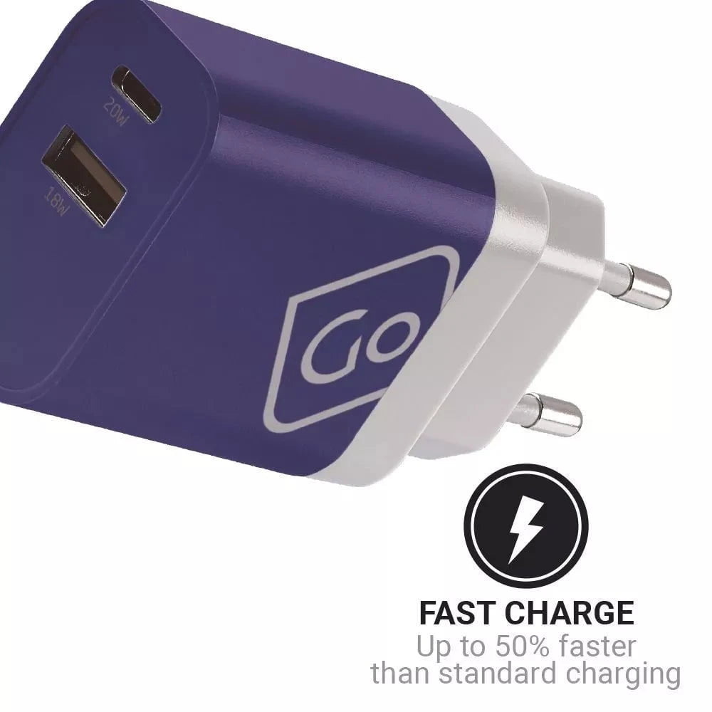 Go Travel Adapters Blue/Grey Go Travel Worldwide USB-A & USB-C Charger +