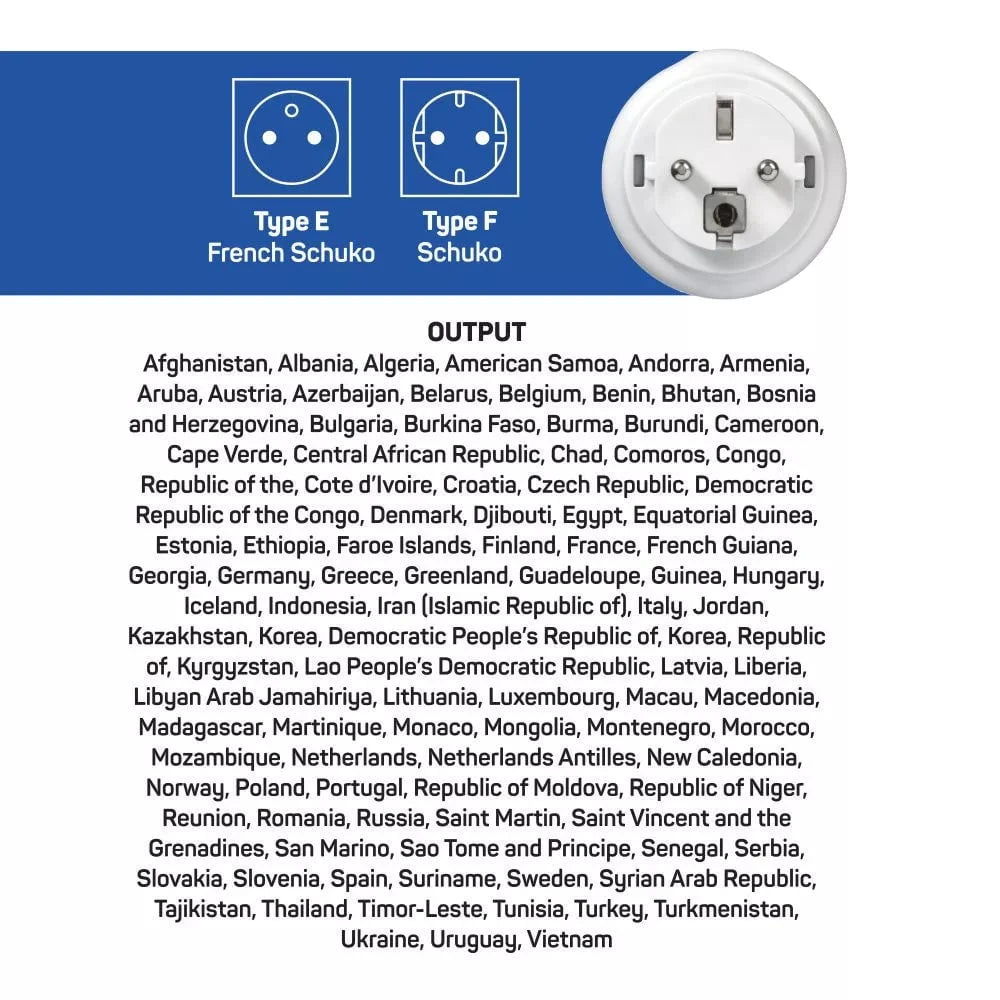 Go Travel Adapters White Go Travel USA-EU Adaptor