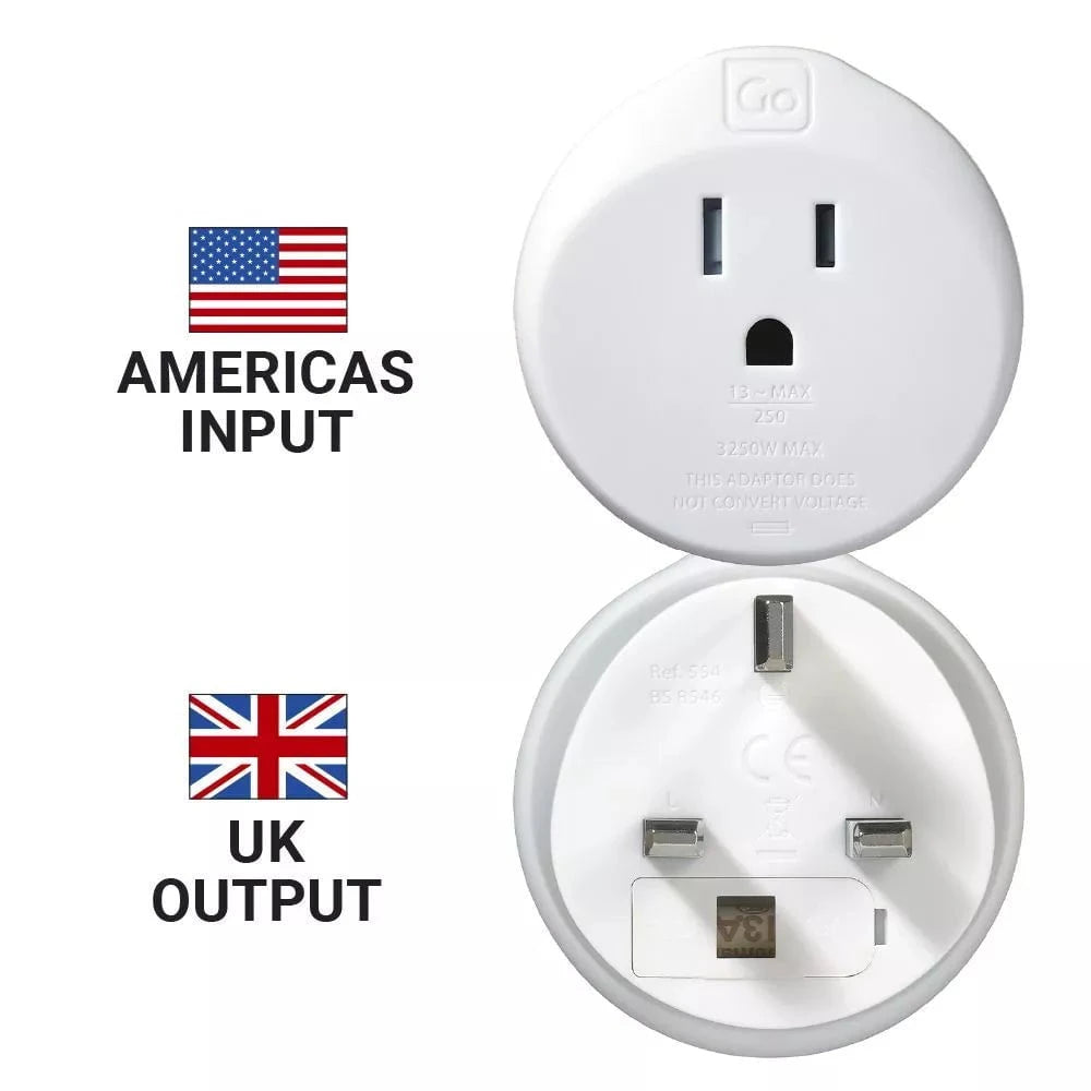 Go Travel Adapters White Go Travel USA-UK Adaptor