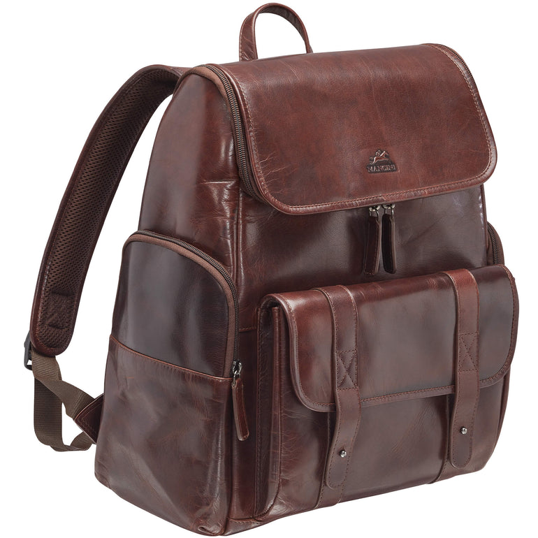 Mancini Backpacks Brown Mancini Buffalo Backpack with Zippered Laptop/Tablet Compartment