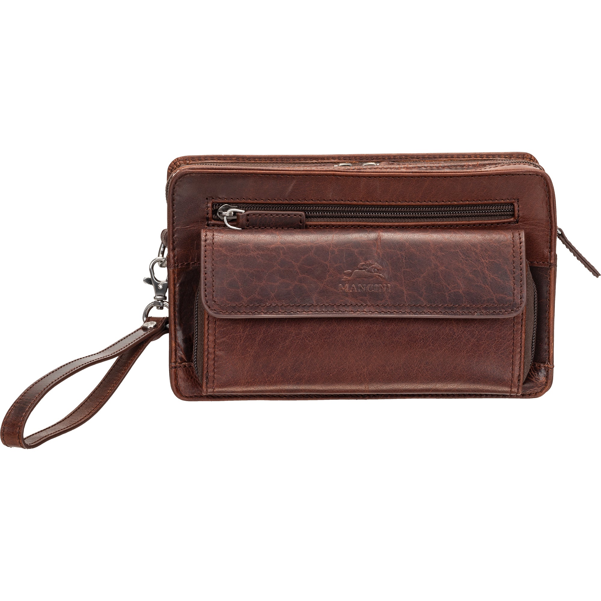 Mancini Bags Brown Mancini Buffalo Unisex Bag with Zippered Organizer Pocket