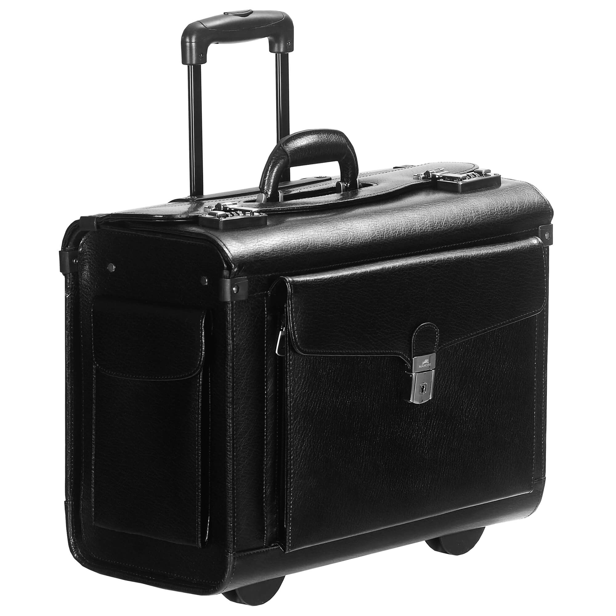 Mancini Briefcases Black Mancini BUSINESS Collection Deluxe Leather Wheeled Catalog Case