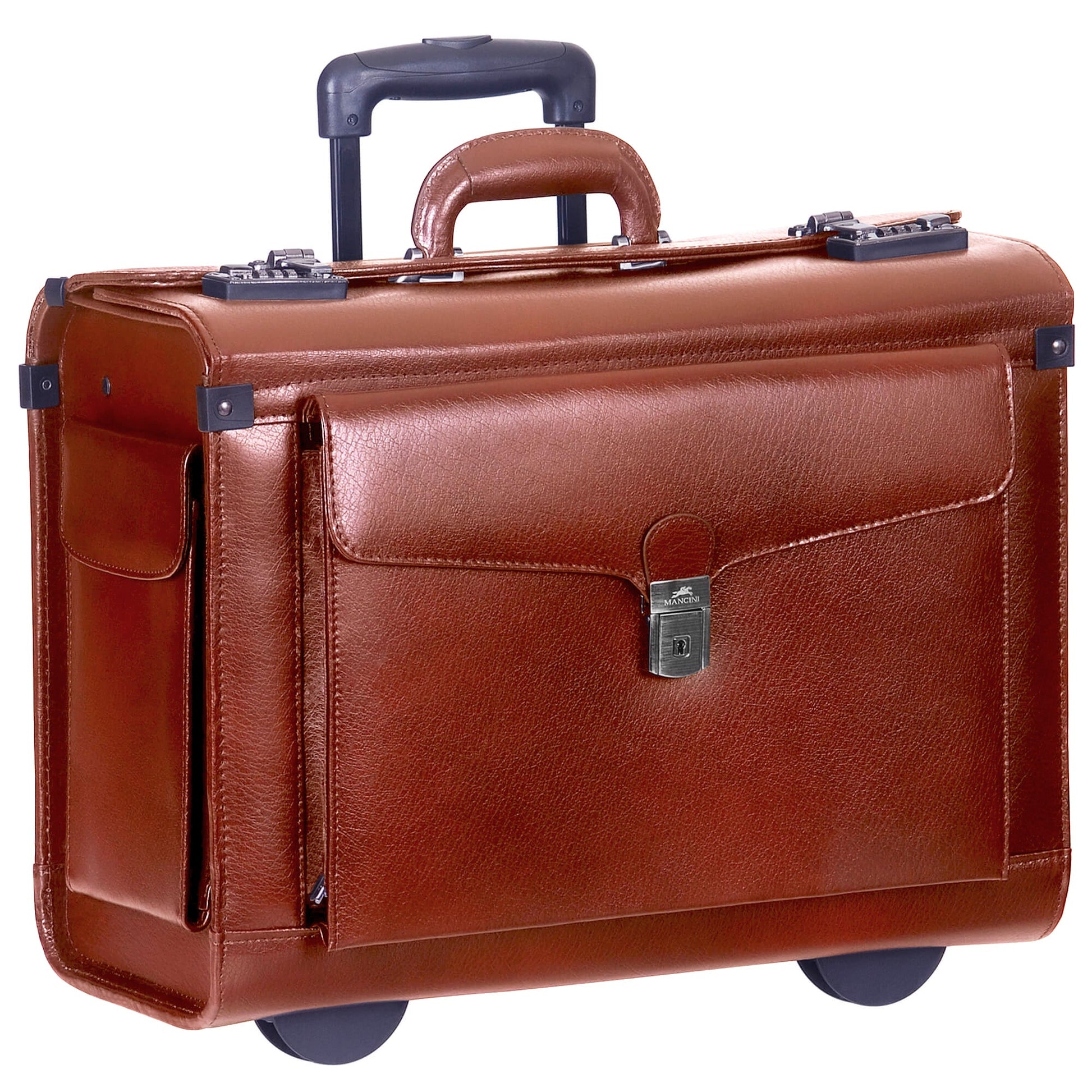 Mancini Briefcases Cognac Mancini BUSINESS Collection Deluxe Leather Wheeled Catalog Case