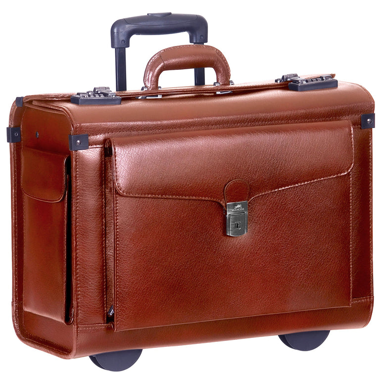 Mancini Briefcases Cognac Mancini BUSINESS Collection Deluxe Leather Wheeled Catalog Case