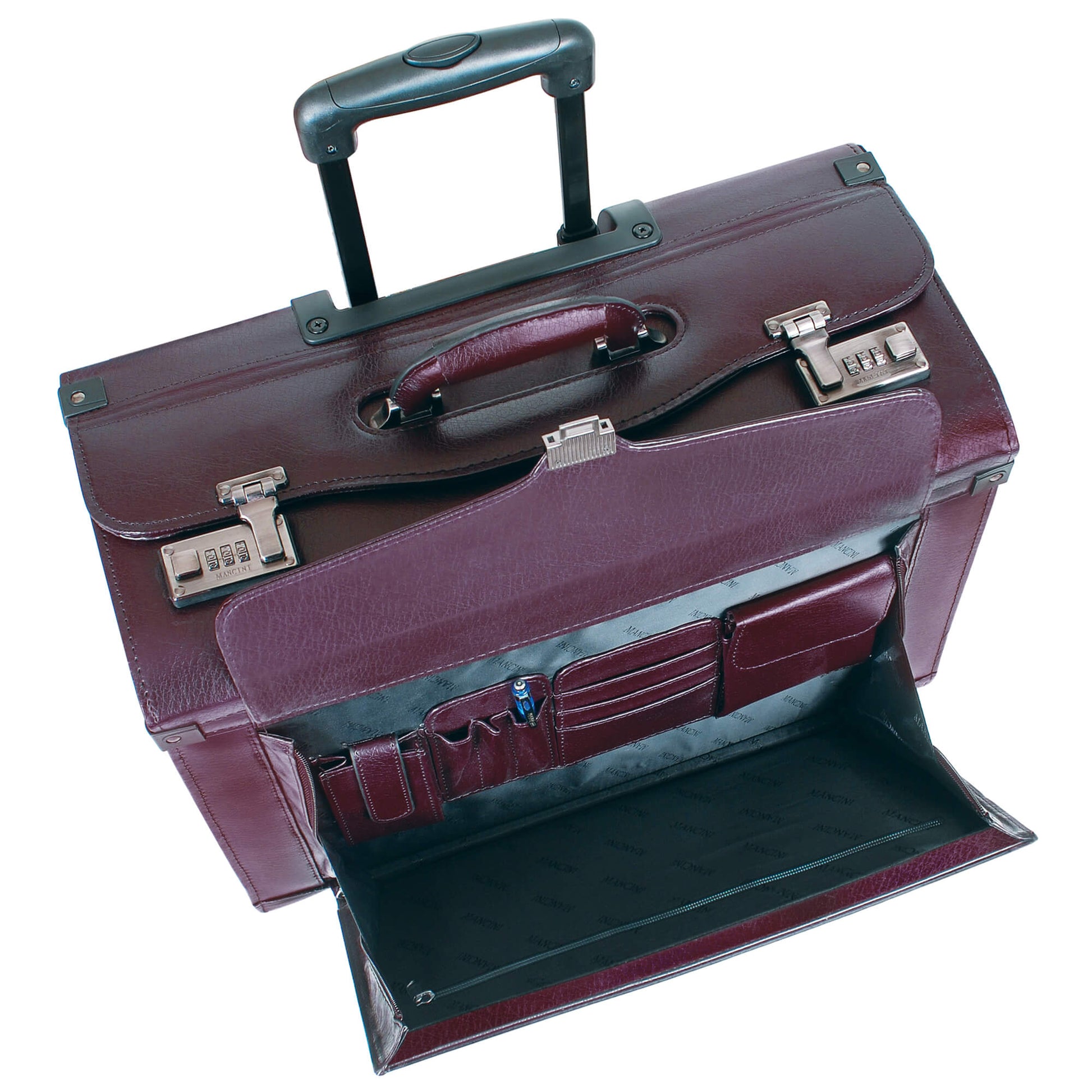 Mancini Briefcases Mancini BUSINESS Collection Deluxe Leather Wheeled Catalog Case