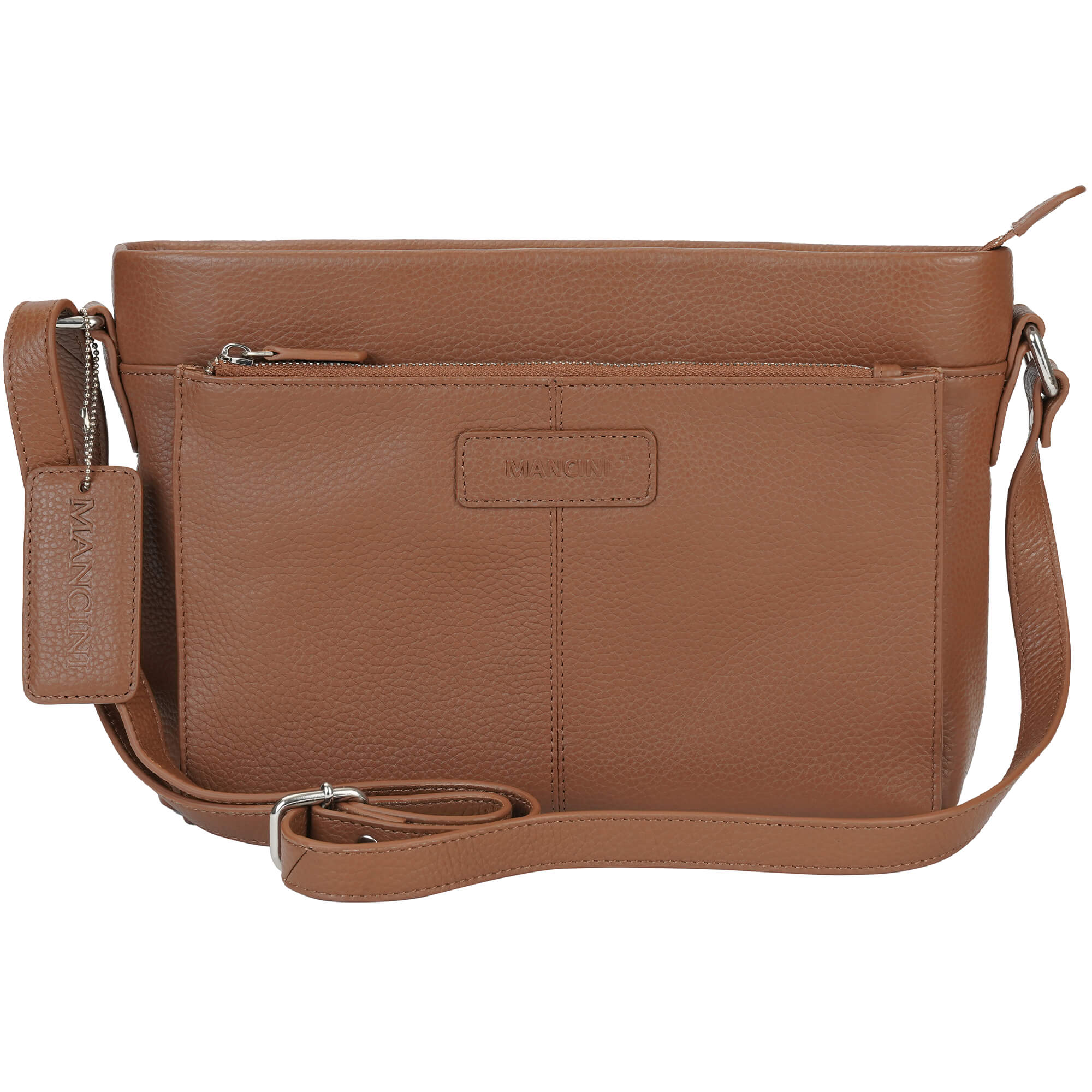 Mancini Cross-Body Bag Camel Mancini Pebbled Loretta Crossbody Handbag with Organizer
