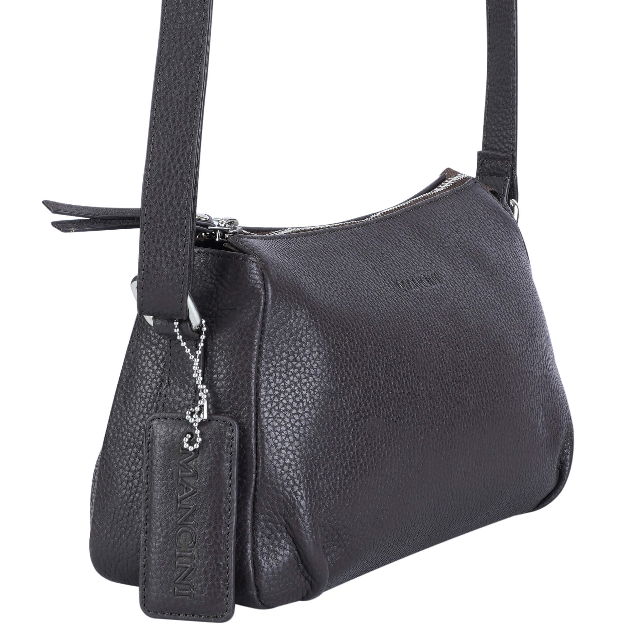 Mancini Handbags Brown Mancini Pebbled Charlize Leather Crossbody Bag