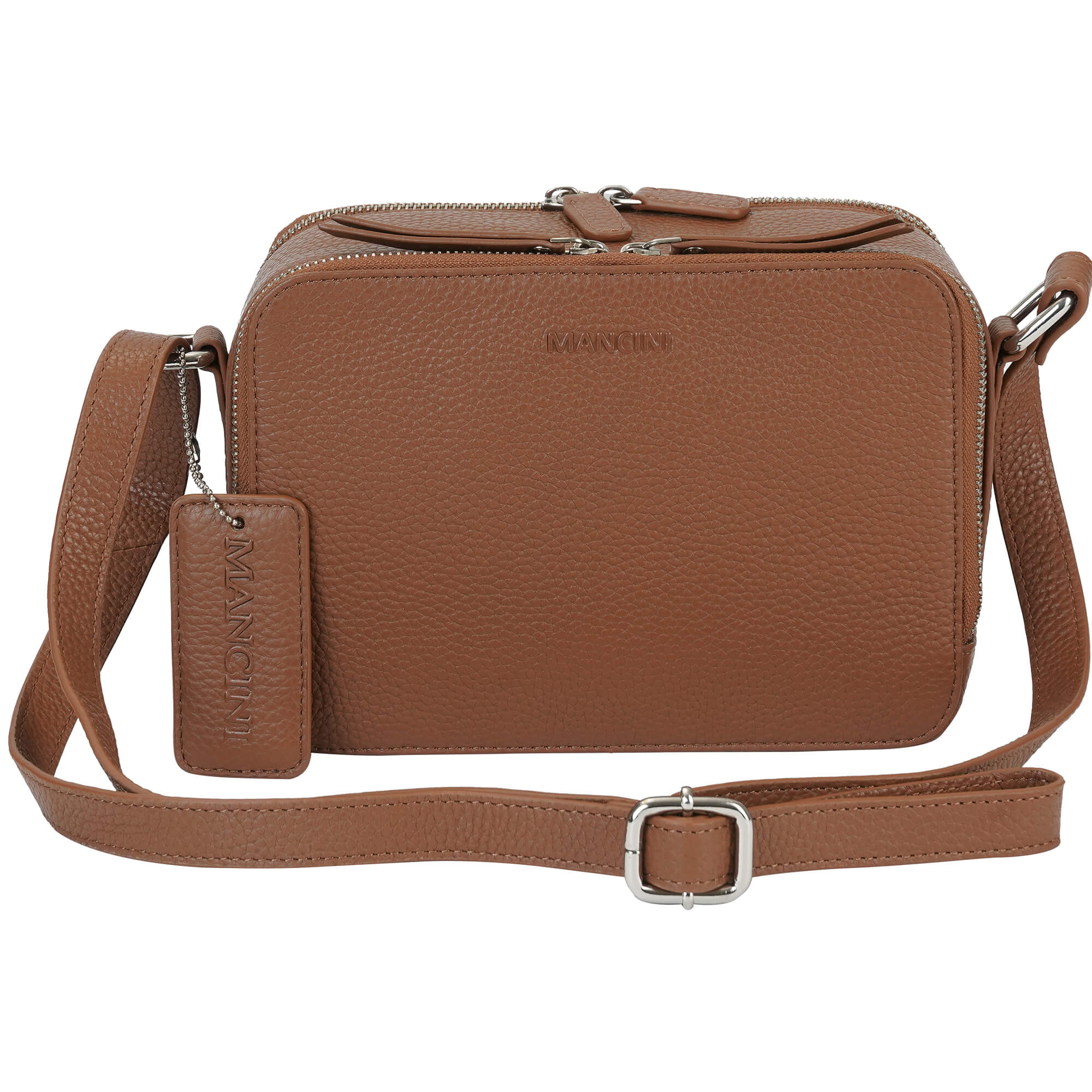 Mancini Handbags Camel Mancini Pebbled Rachel Camera Style Leather Crossbody Bag