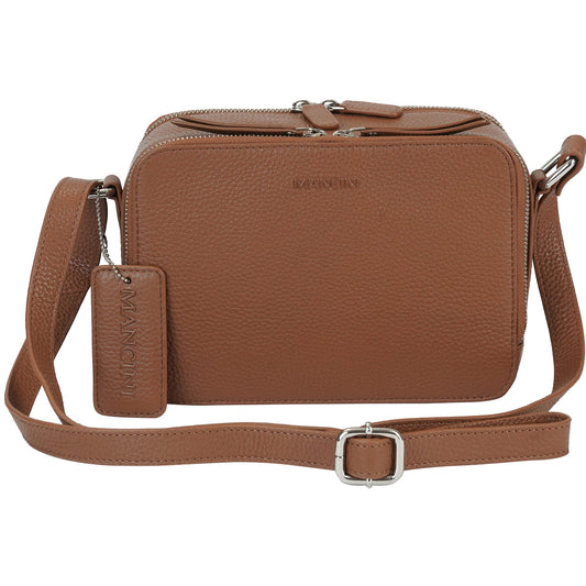 Mancini Handbags Camel Mancini Pebbled Rachel Camera Style Leather Crossbody Bag