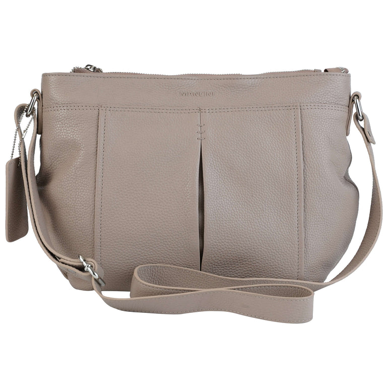 Mancini Handbags Champagne Mancini Pebbled Scarlet Leather Crossbody Hobo Bag