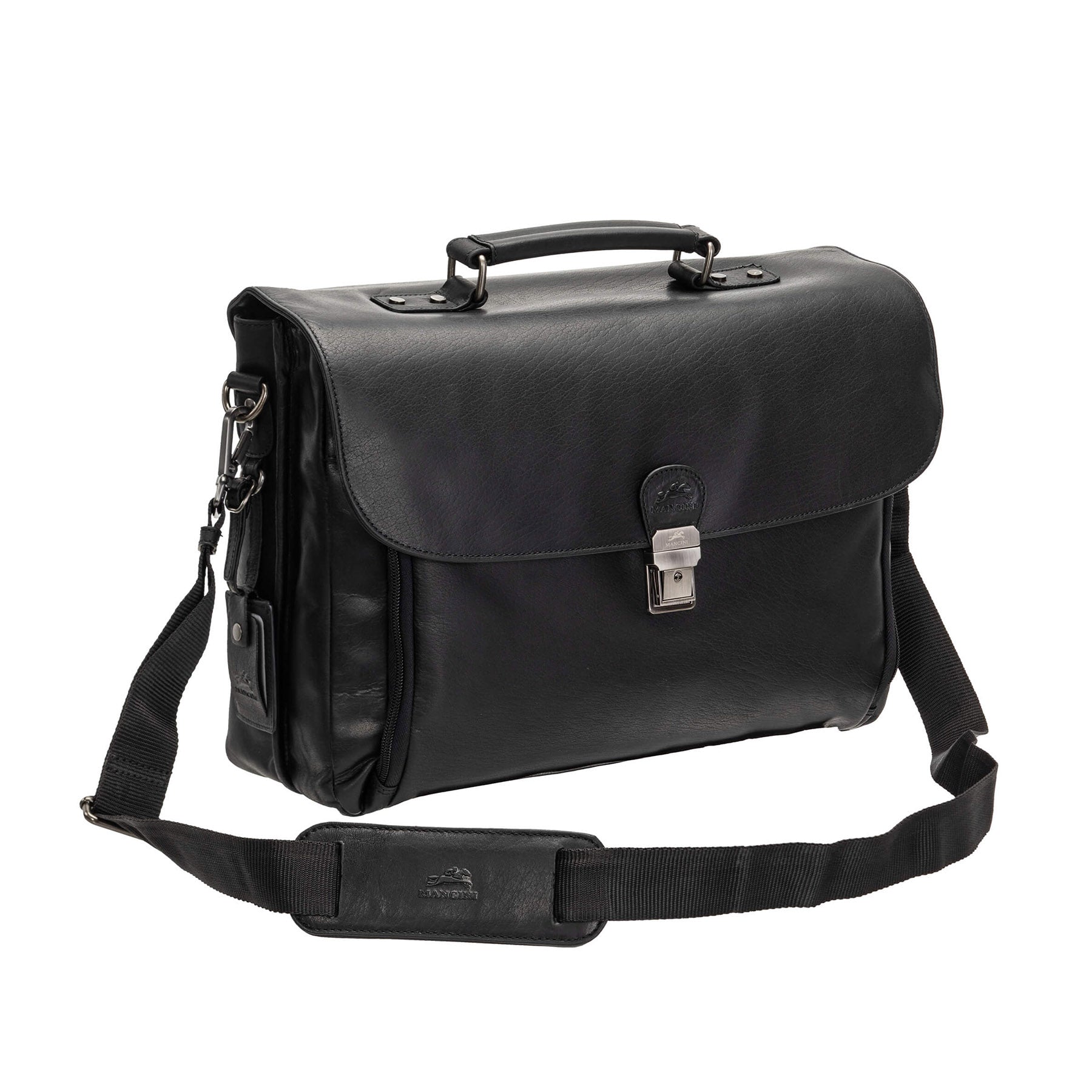 Mancini Laptop Briefcases Black Mancini BUFFALO Double Compartment Briefcase for 15.6