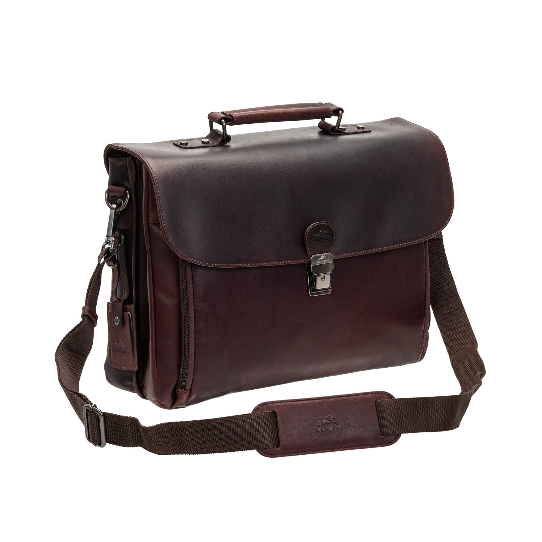 Mancini Laptop Briefcases Brown Mancini BUFFALO Double Compartment Briefcase for 15.6" Laptop/Tablet