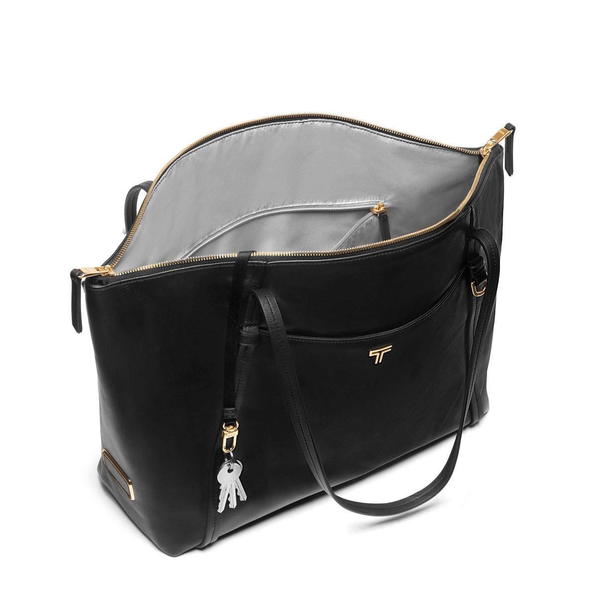 Tumi Tote Bag Black/Light Gold Tumi Voyageur Leather Q Tote