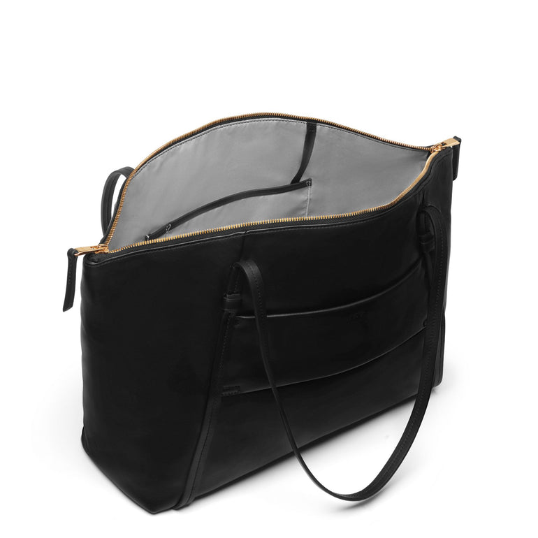 Tumi Tote Bag Black/Light Gold Tumi Voyageur Leather Q Tote