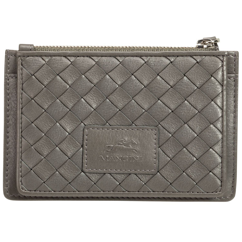 Mancini BASKET WEAVE RFID Secure Card Case and Coin Pocket - Grey