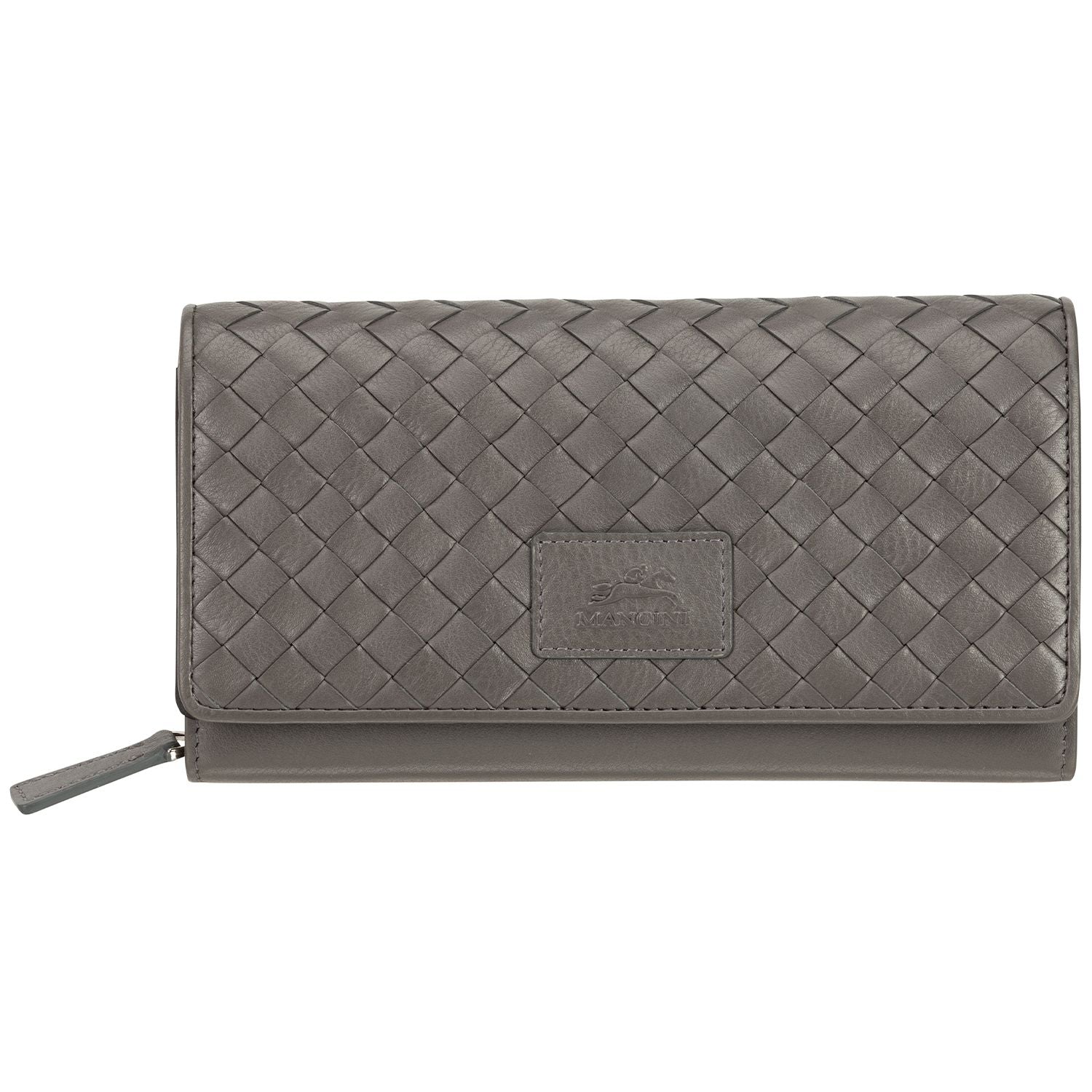 Mancini BASKET WEAVE RFID Secure Clutch Wallet - Grey