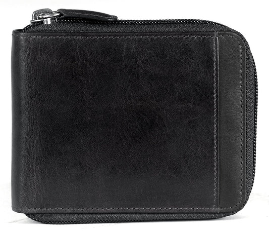 Mancini CASABLANCA Collection Men’s Zippered Wallet with Removable Passcase (RFID Secure) - Black