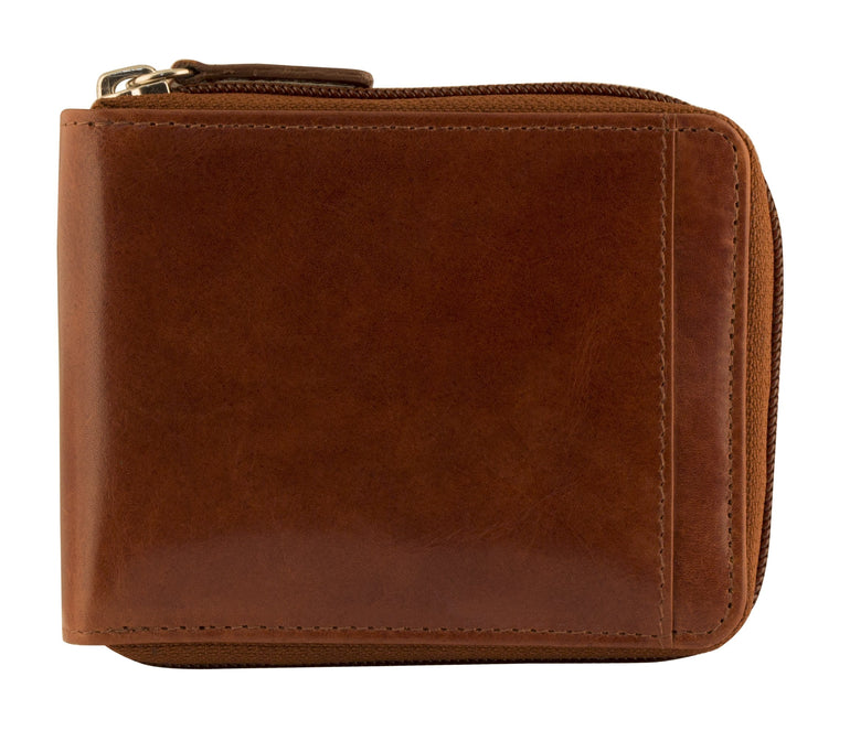 Mancini CASABLANCA Collection Men’s Zippered Wallet with Removable Passcase (RFID Secure) - Cognac