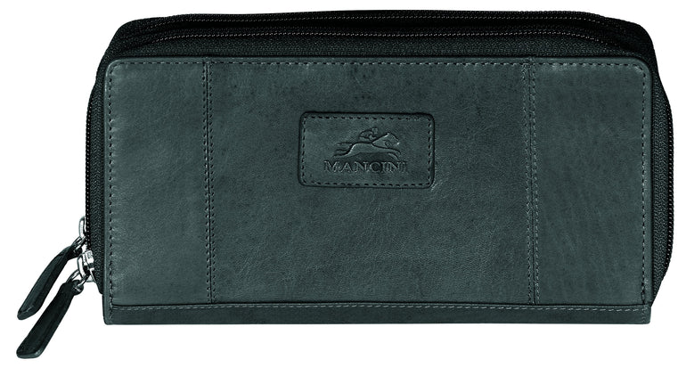 Mancini CASABLANCA Collection Ladies’ Double Zipper “Clutch” Wallet (RFID Secure) - Black