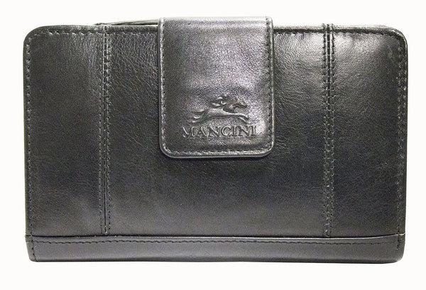 Mancini CASABLANCA Ladies' RFID Secure Medium Clutch Wallet - Black