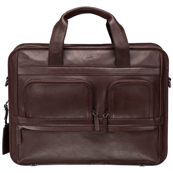 Mancini MILAN Double Compartment Top Zipper 15.6” Laptop / Tablet Briefcase - Brown