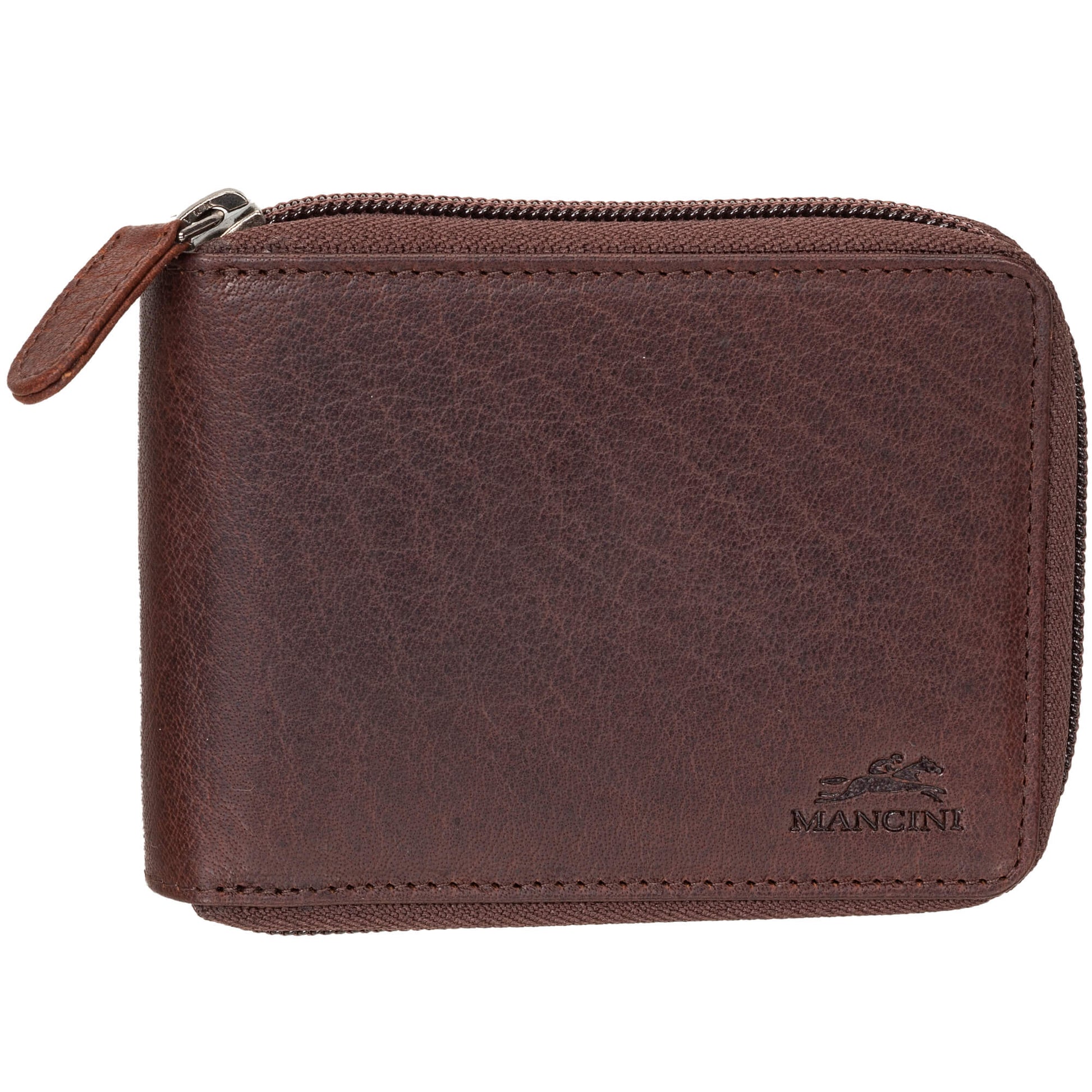 Mancini BUFFALO RFID Secure Zippered Billfold with Removable Passcase - Brown