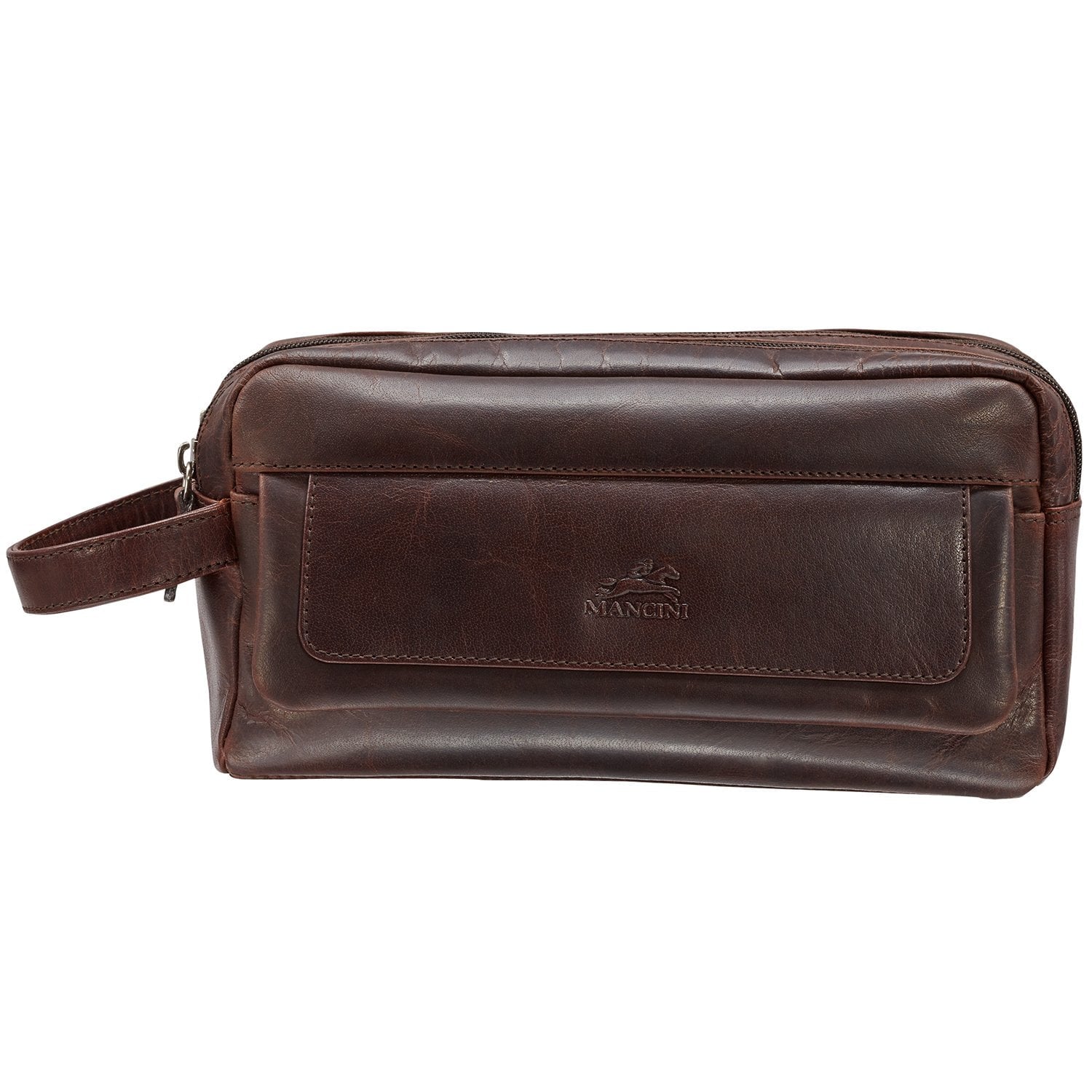 Mancini BUFFALO Double Compartment Top Zipper Toiletry Kit - Brown